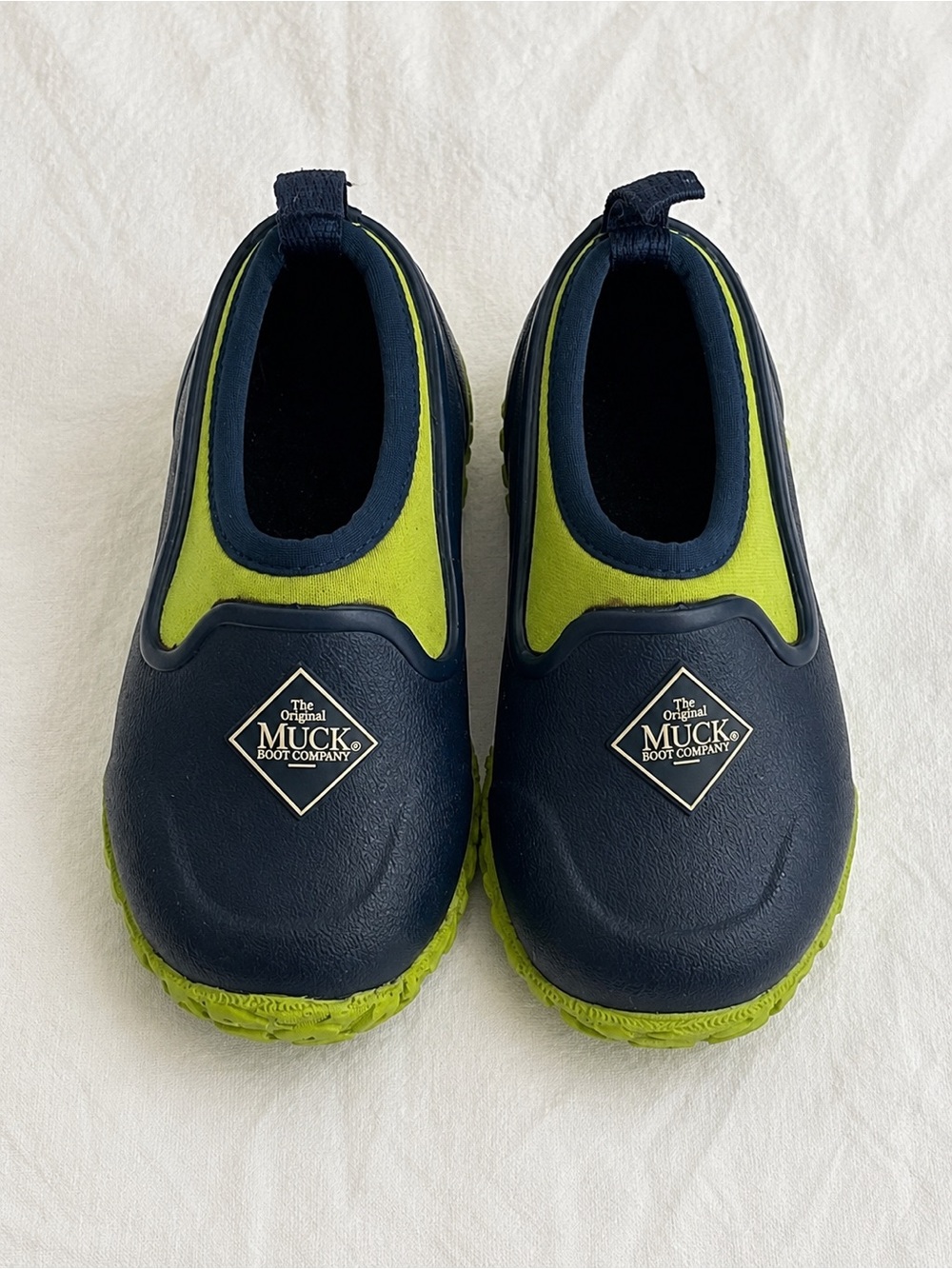 Muck Boot Co. Kids Navy & Lime Slip-On Rain Shoes